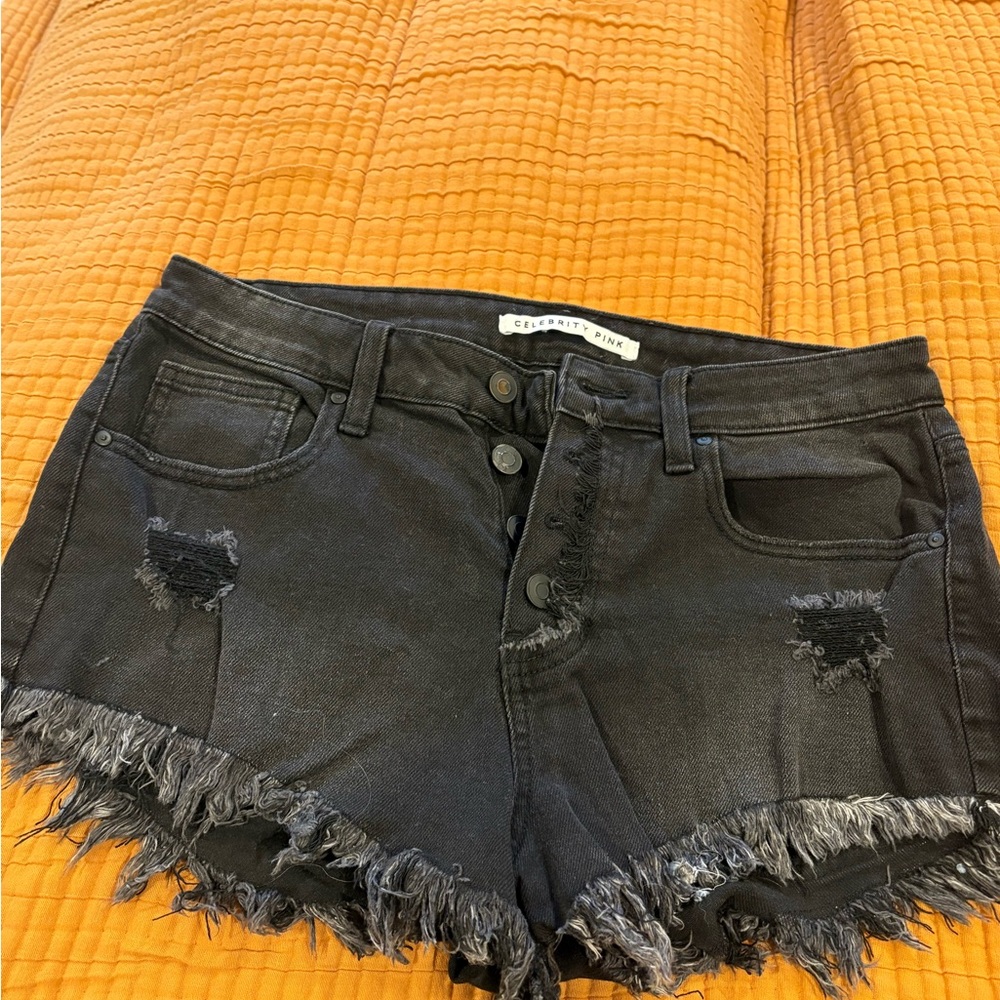 Celebrity Pink Black Frayed Jean Shorts